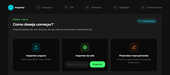 Tela de importação da plataforma Zutra